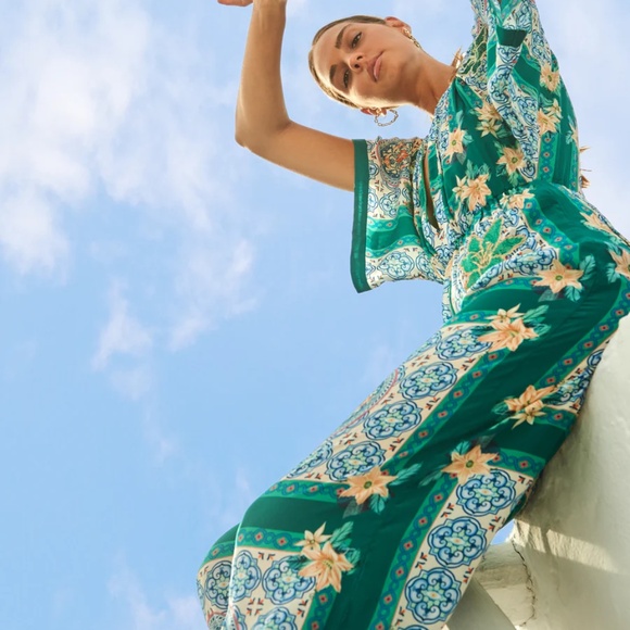 TAJ DIANA JUMPSUIT AQUA GRECIA TILE $415.00 MSRP Size Medium NWT